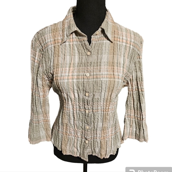 Dressbarn Earthtone Colored Crinkle Style Button Up Blouse Size M - Picture 7 of 8